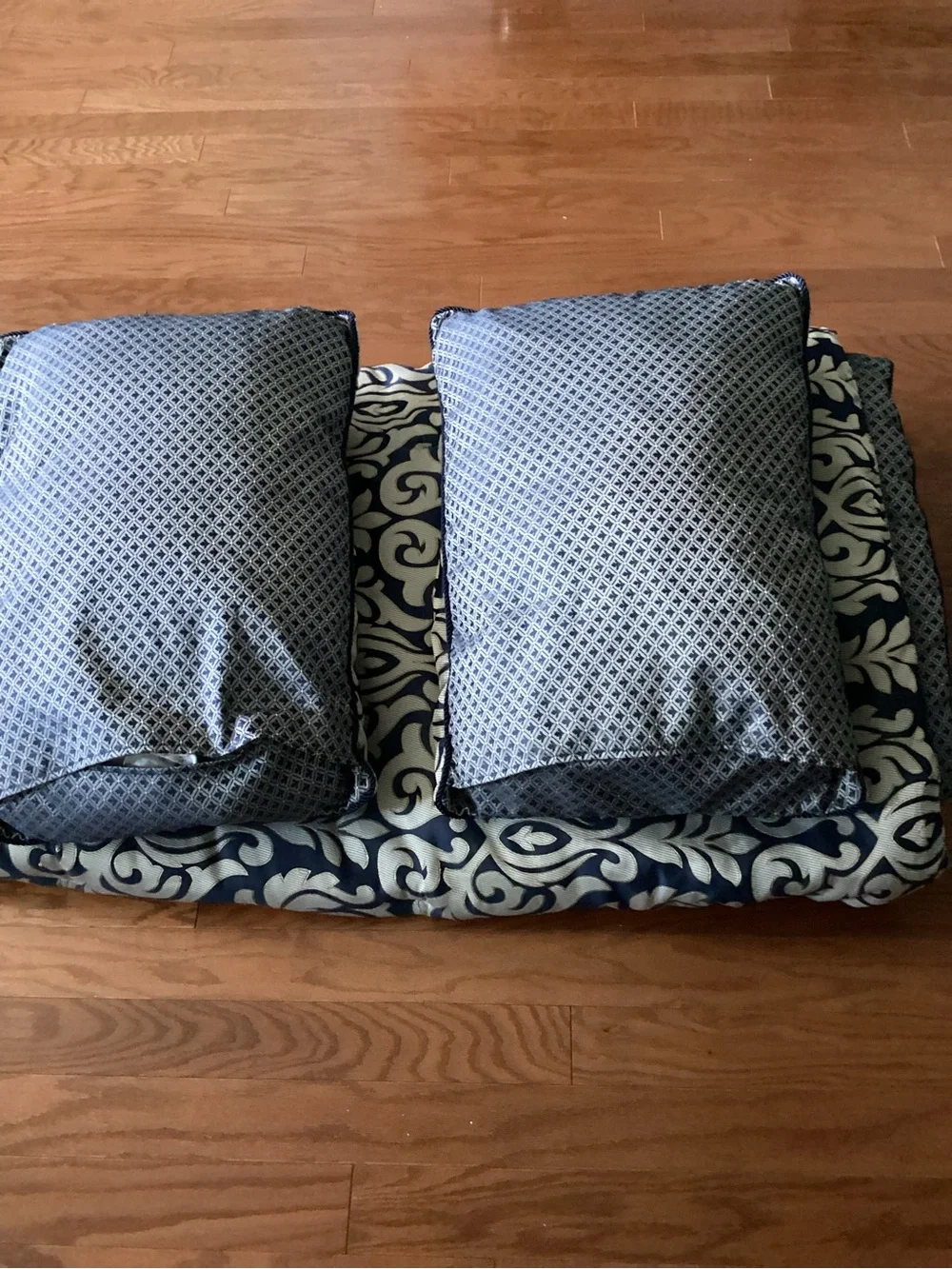 Navy and Cream Damask Decorative California King With Pillow Case Set